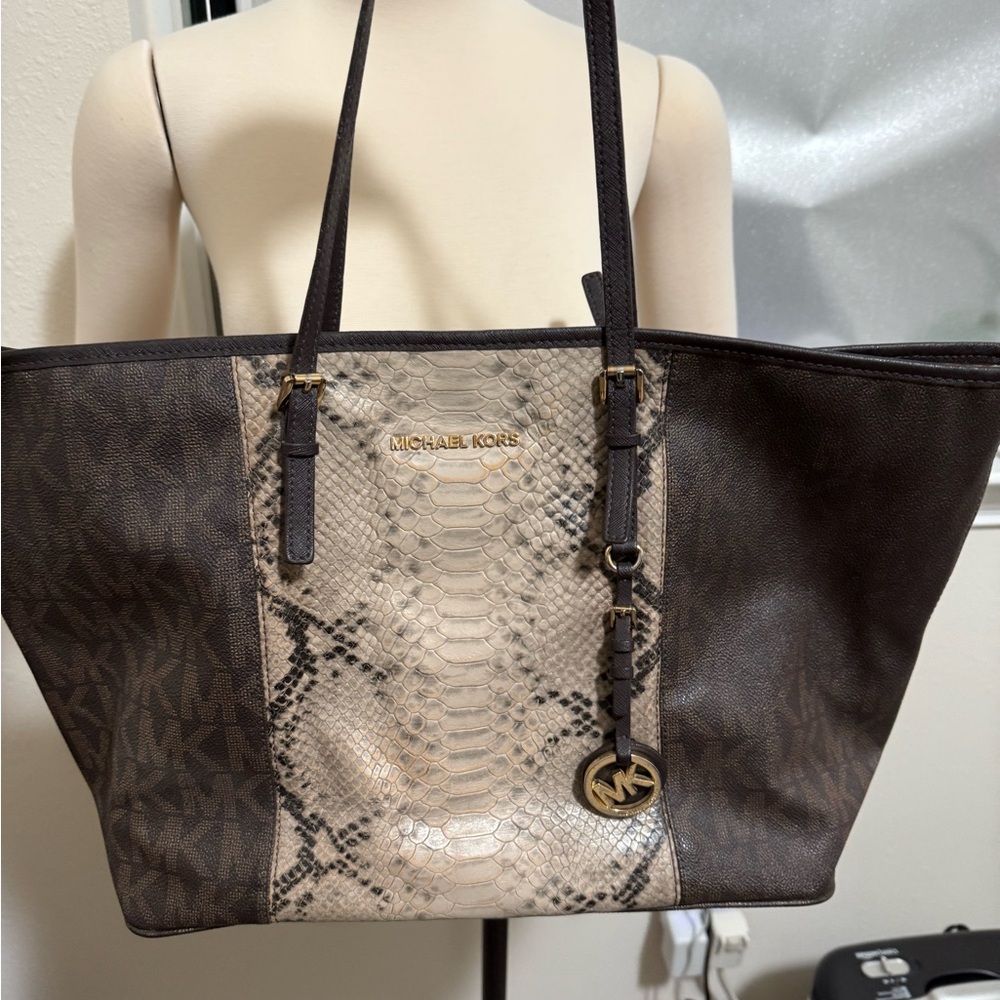 Michael Kors Brown and Cream Textured Tote